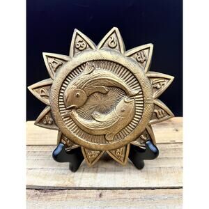 Vintage Chalkware Zodiac Plaque Fishes Pisces Astrology Sunburst Wall Hanging